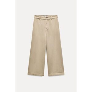 Khaki Brown Zara Lightweight Cropped Wide-Leg Pants (NWT)